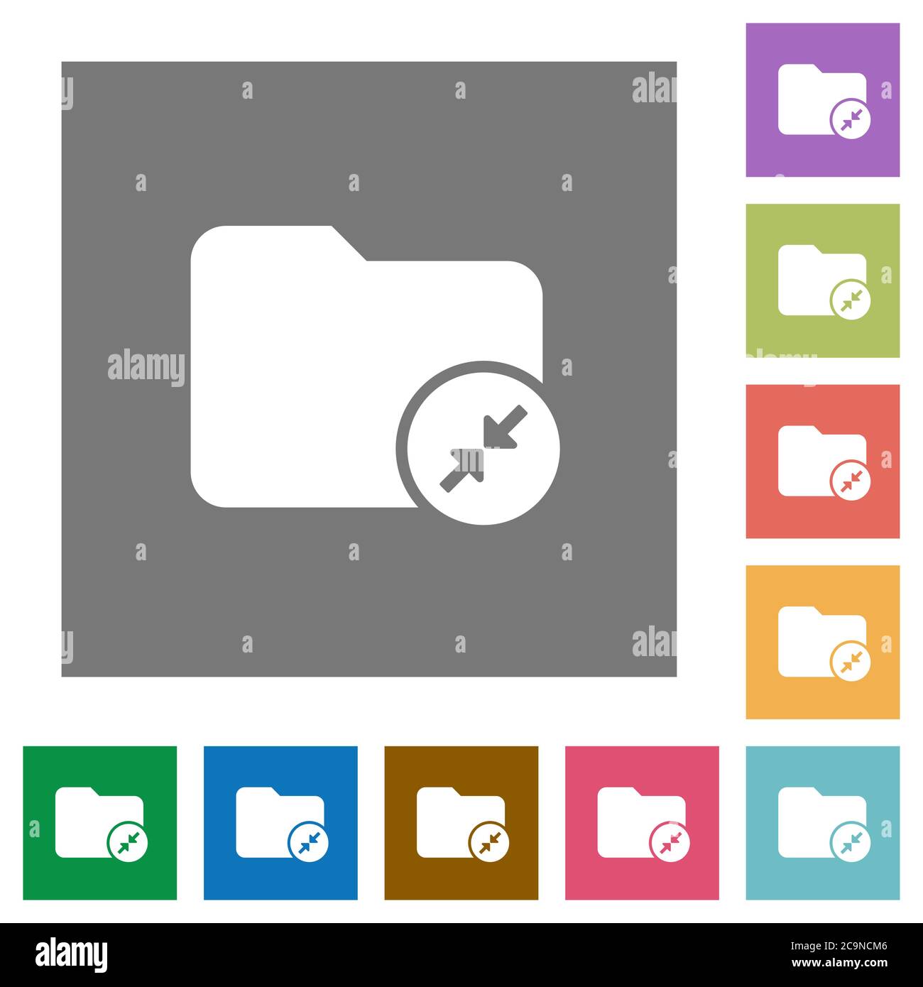 Compress directory flat icons on simple color square backgrounds Stock ...