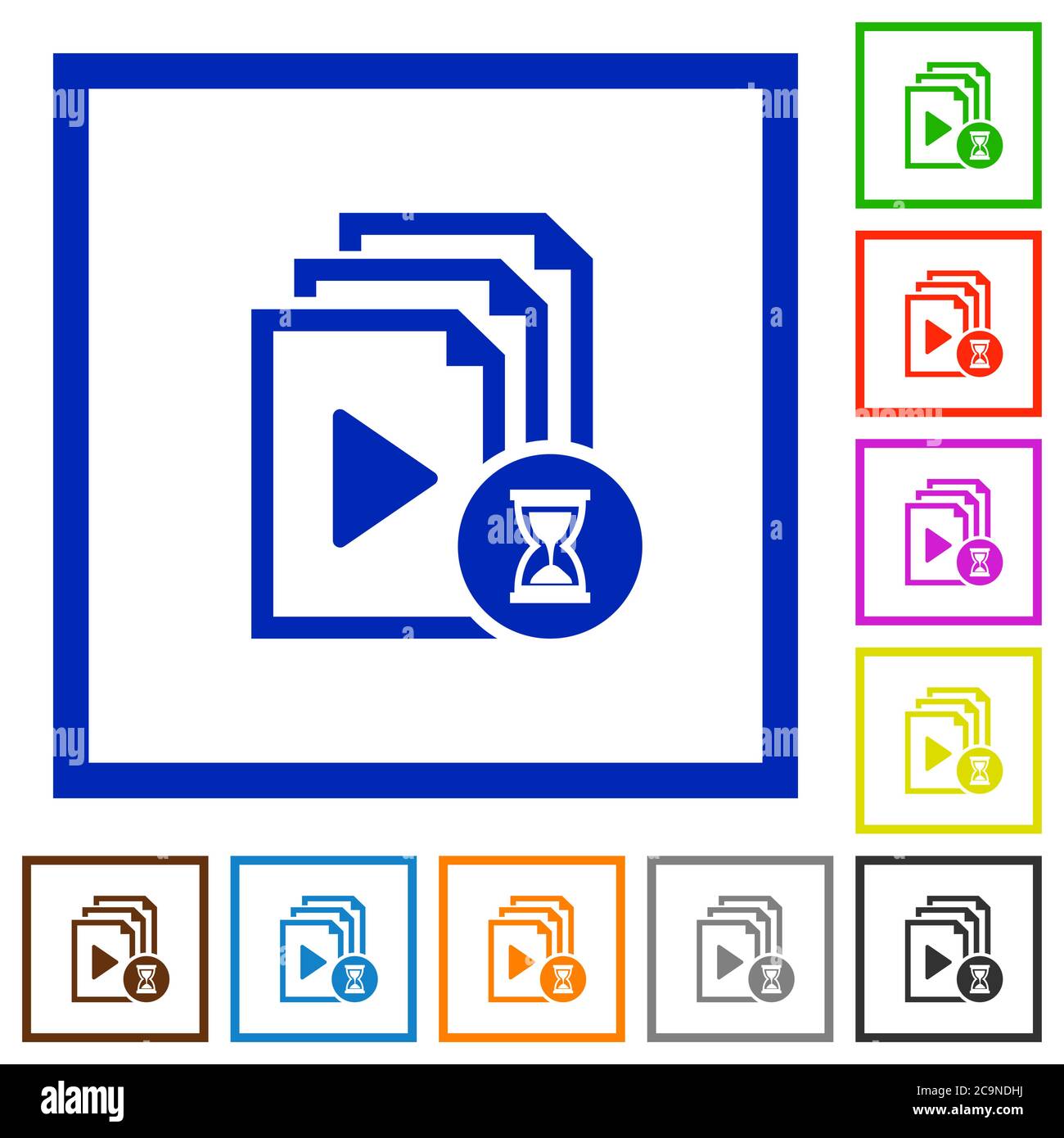Preparing playlist flat color icons in square frames on white background Stock Vector