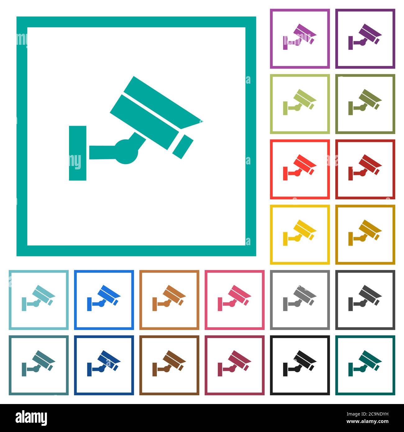 Security camera flat color icons with quadrant frames on white ...