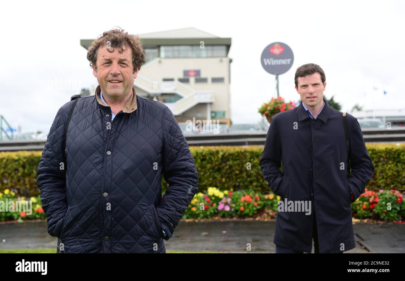 Trainer Ado McGuinness (left) with assistant trainer Stephen Thorne after after Sirjack Thomas wins the O'Leary Insurances Handicap during day six of the 2020 Galway Races Summer Festival at Galway Racecourse. Stock Photo