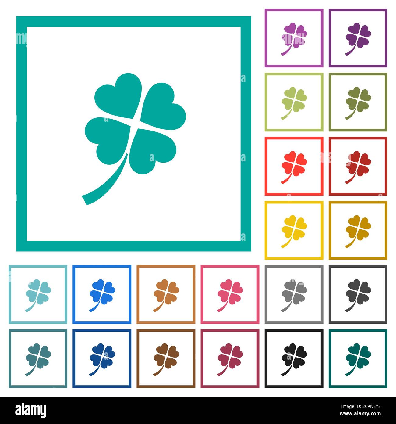 Four leaf clover flat color icons with quadrant frames on white ...