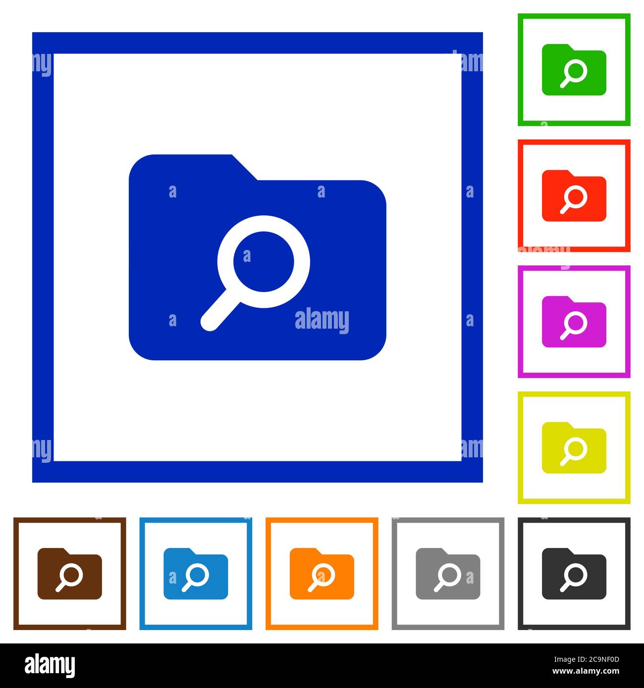 Folder search flat color icons in square frames on white background Stock Vector