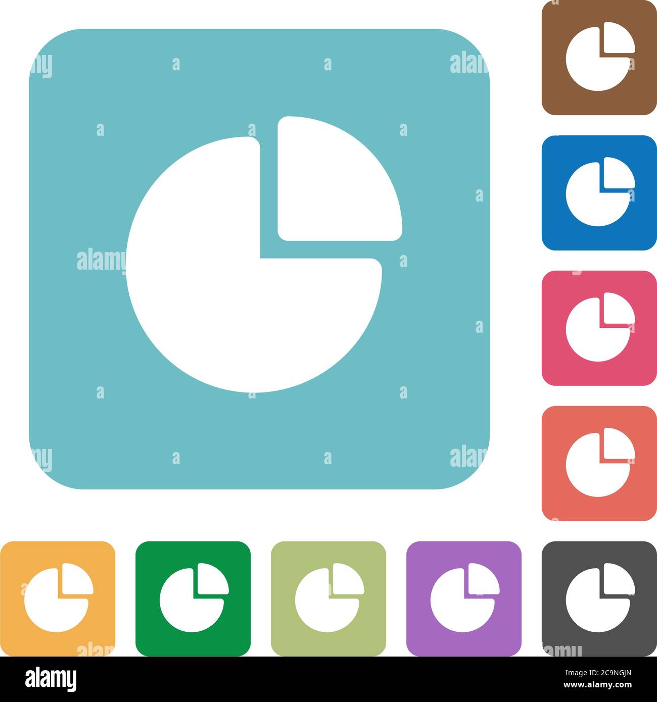 Pie chart white flat icons on color rounded square backgrounds Stock Vector