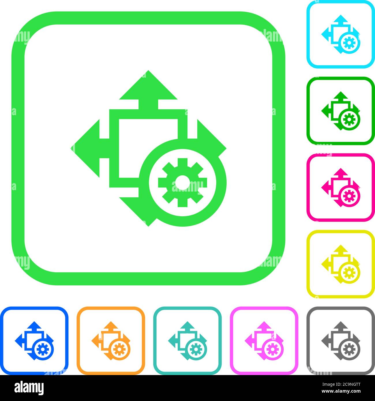 Size settings vivid colored flat icons in curved borders on white ...