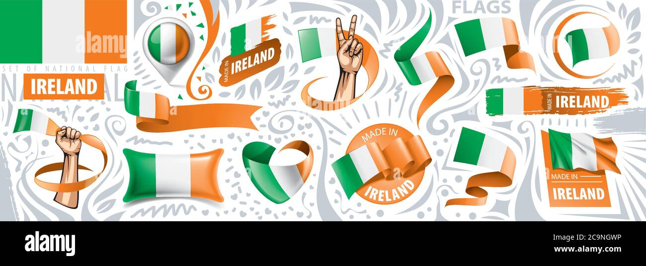 Vector set of the national flag of Ireland in various creative designs ...
