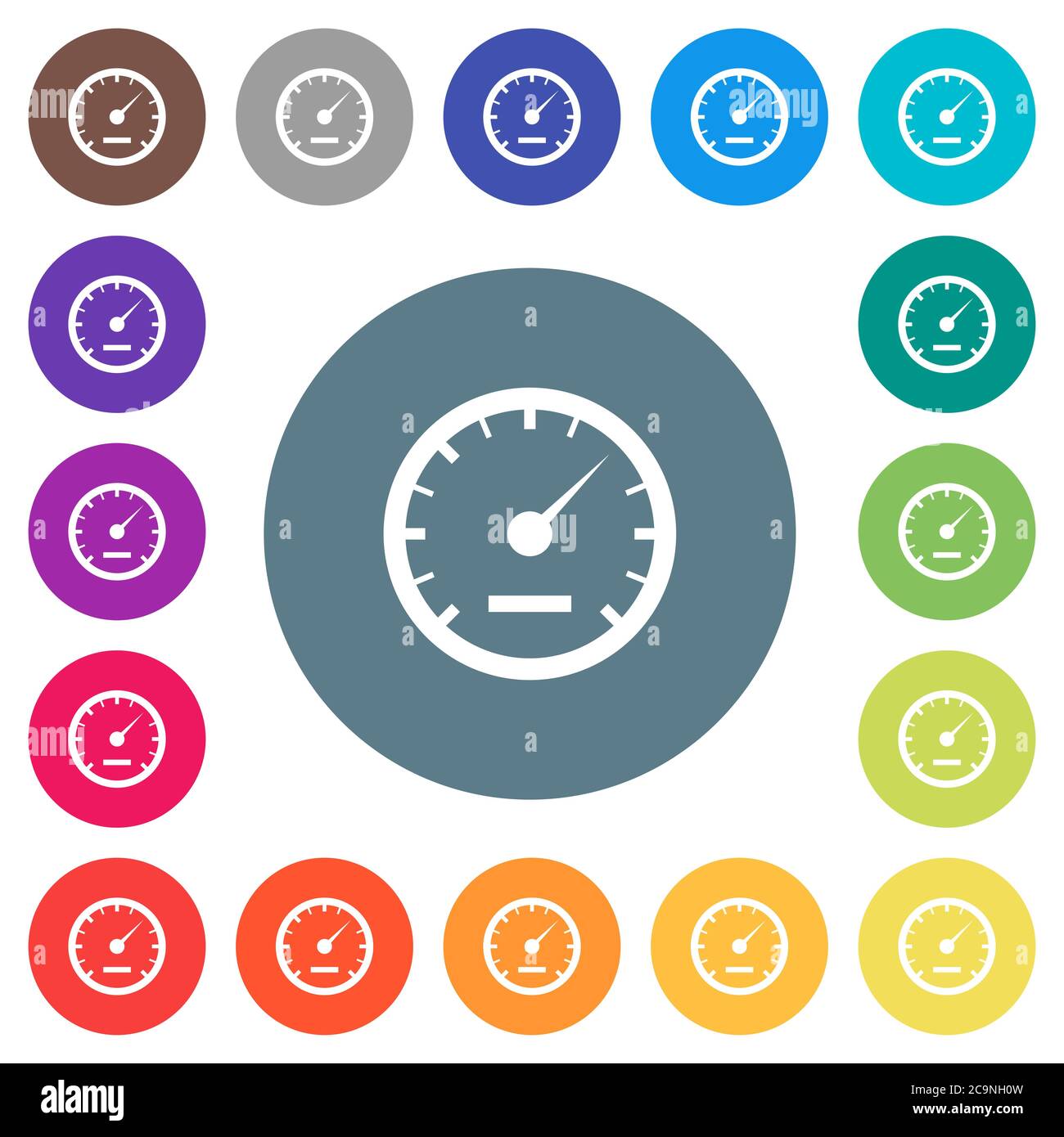 Speedometer flat white icons on round color backgrounds. 17 background ...