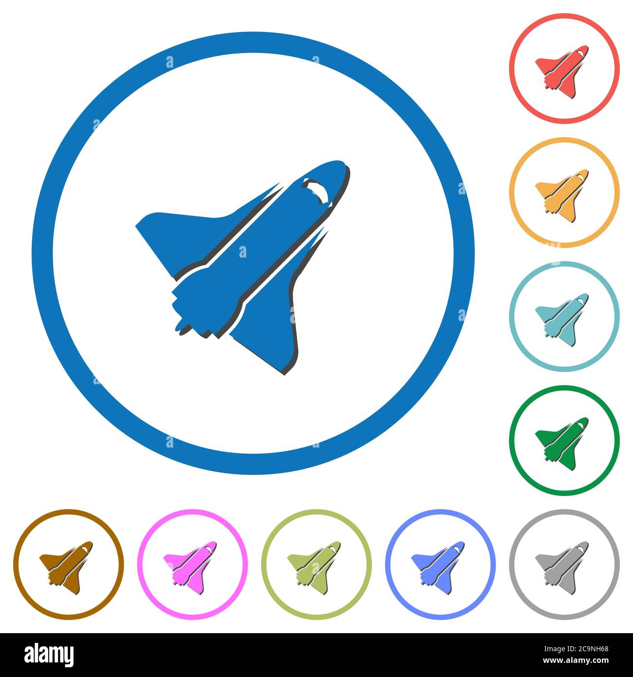 Space shuttle flat color vector icons with shadows in round outlines on ...