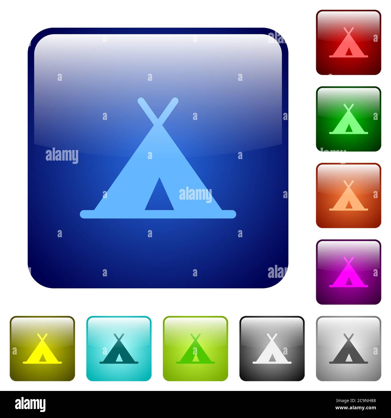 Tent icons in rounded square color glossy button set Stock Vector