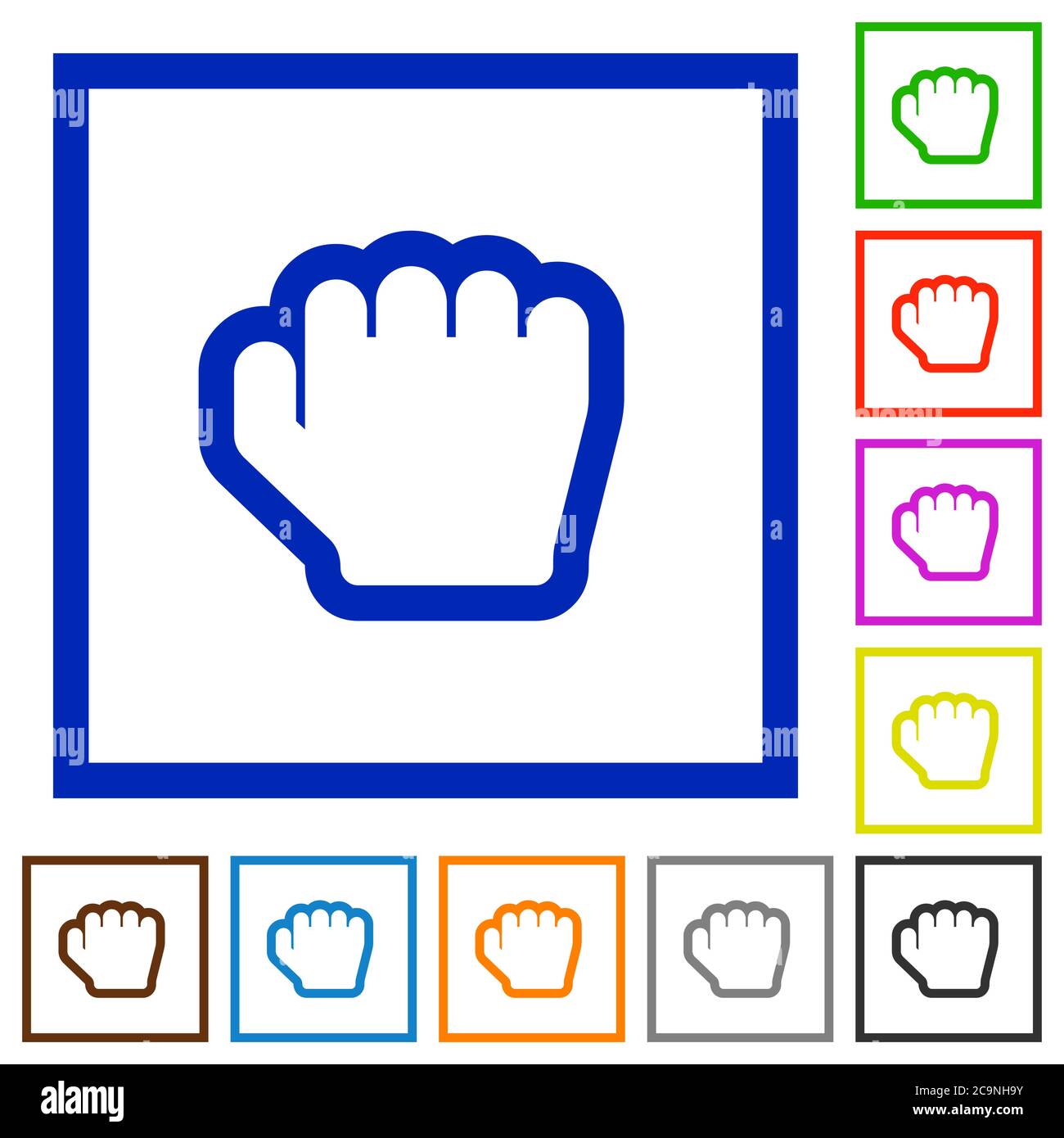Grab cursor flat color icons in square frames on white background Stock Vector