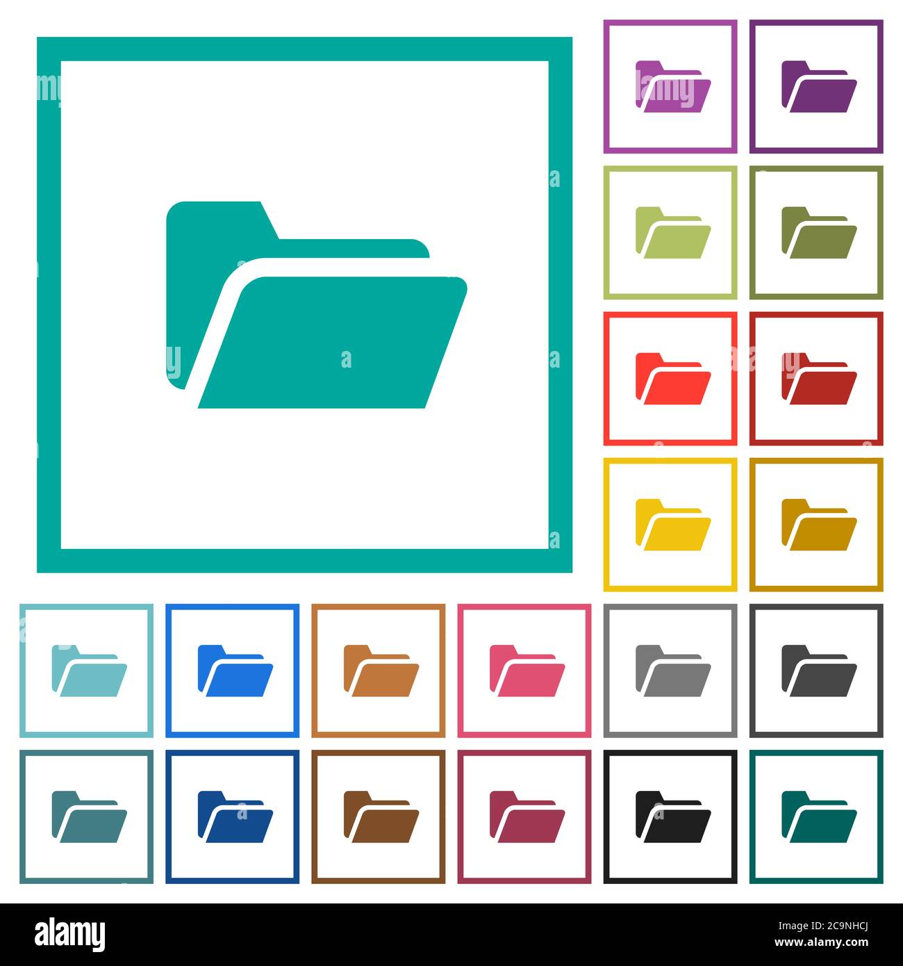 Folder open flat color icons with quadrant frames on white background Stock Vector