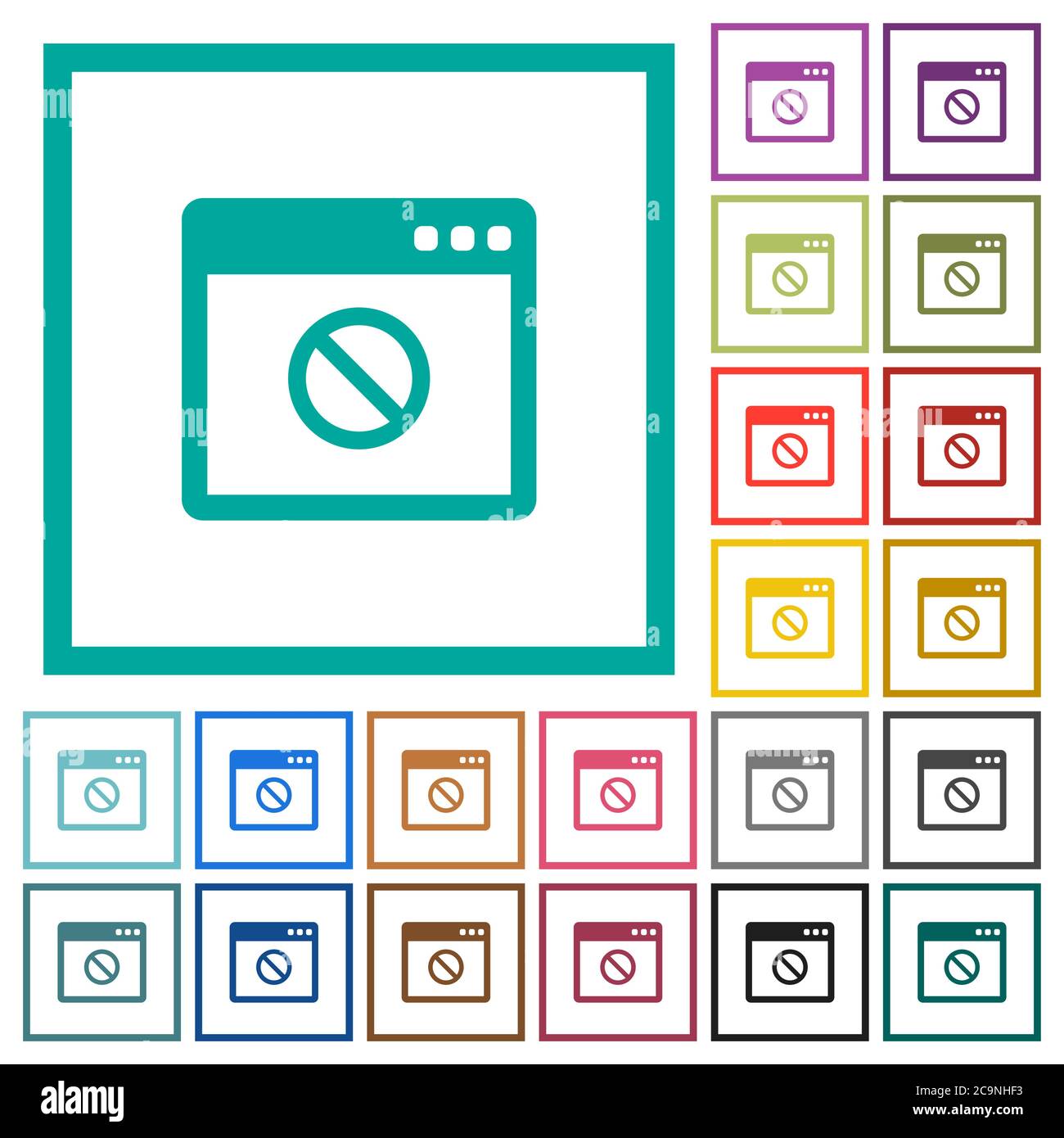 Disabled application flat color icons with quadrant frames on white ...