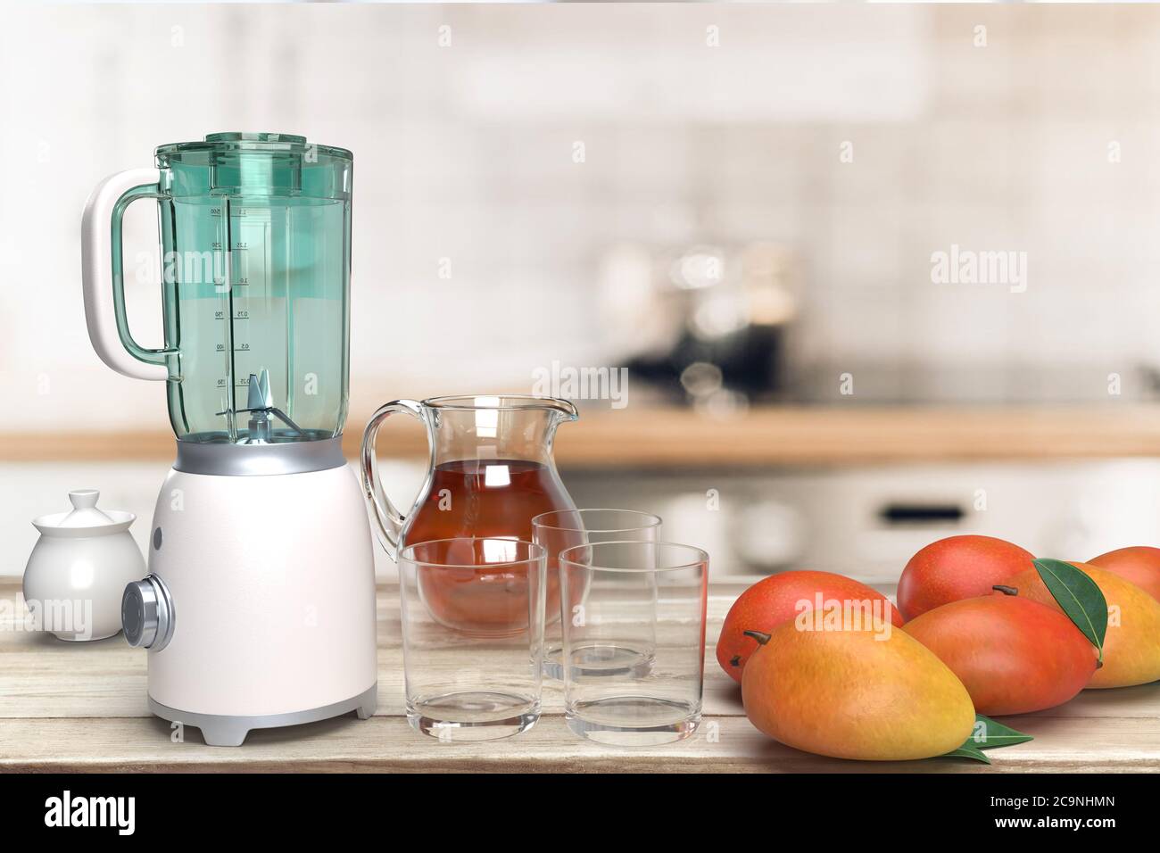 https://c8.alamy.com/comp/2C9NHMN/realistic-looking-mixer-grinder-glass-container-and-ripe-mangos-at-wooden-table-top-in-blurred-kitchen-interior-background-3d-rendering-2C9NHMN.jpg