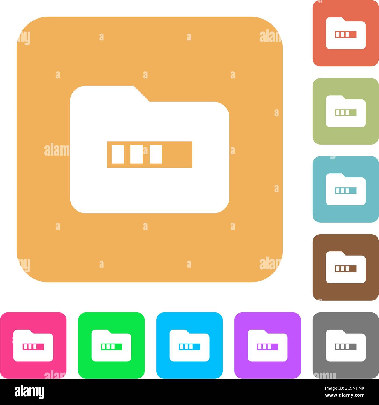 Processing folder flat icons on rounded square vivid color backgrounds. Stock Vector