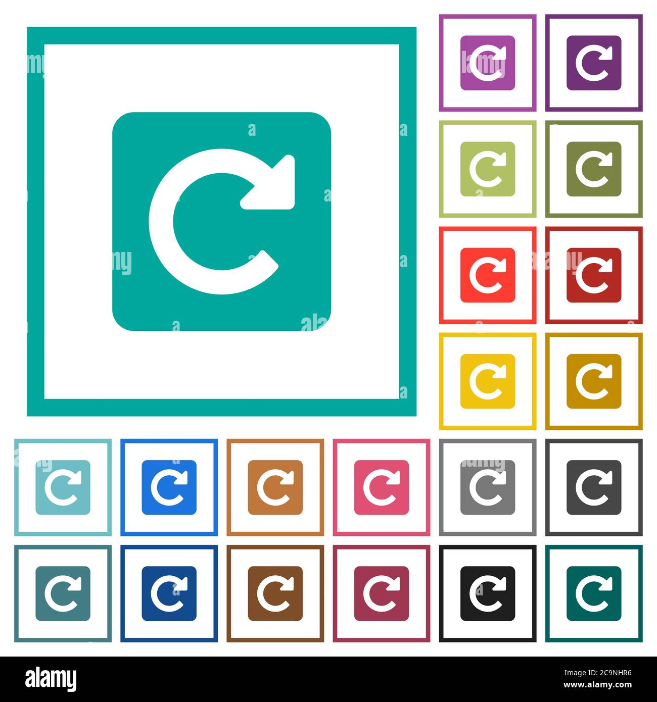 Rotate right flat color icons with quadrant frames on white background ...