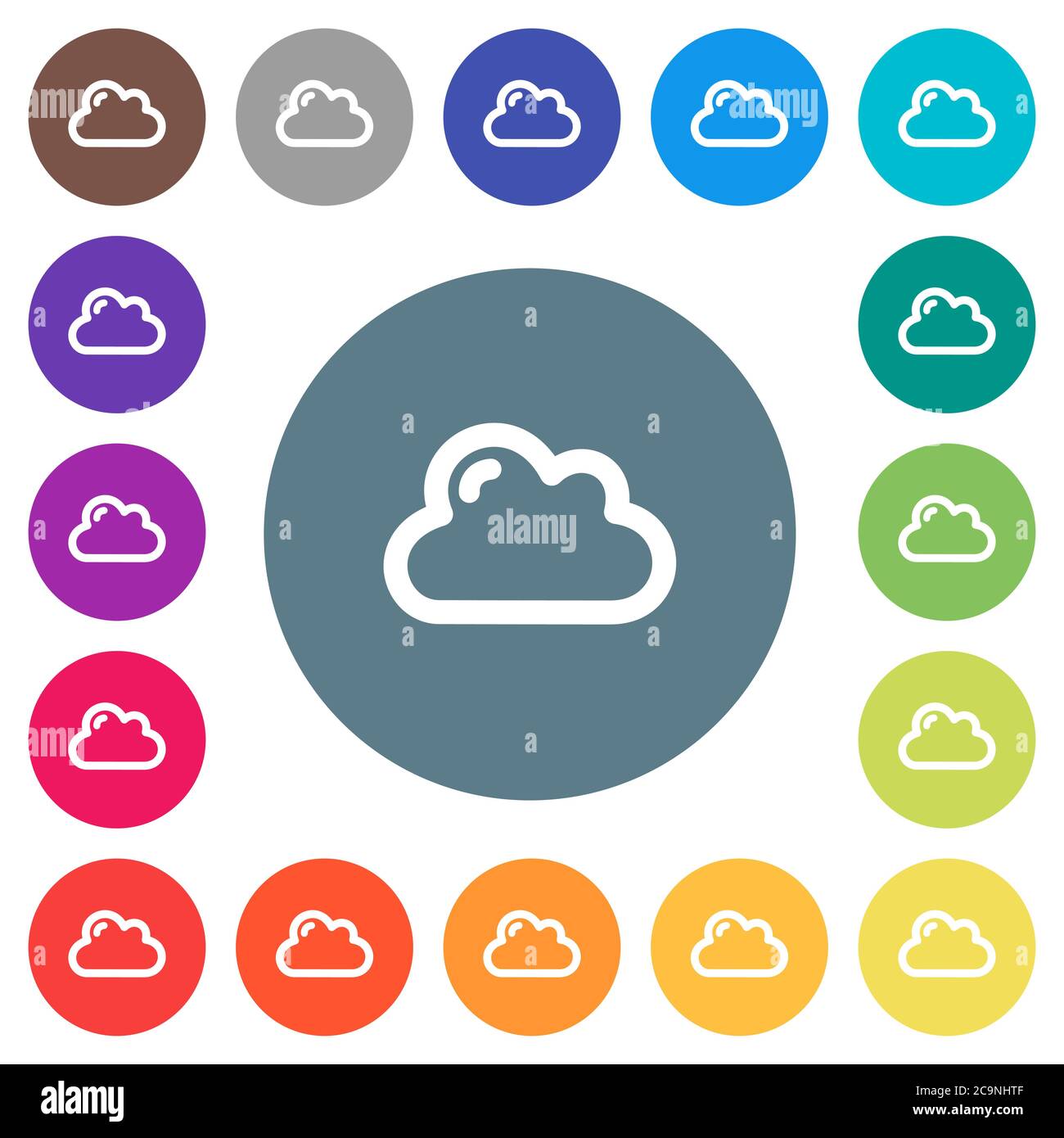 Single cloud flat white icons on round color backgrounds. 17 background ...