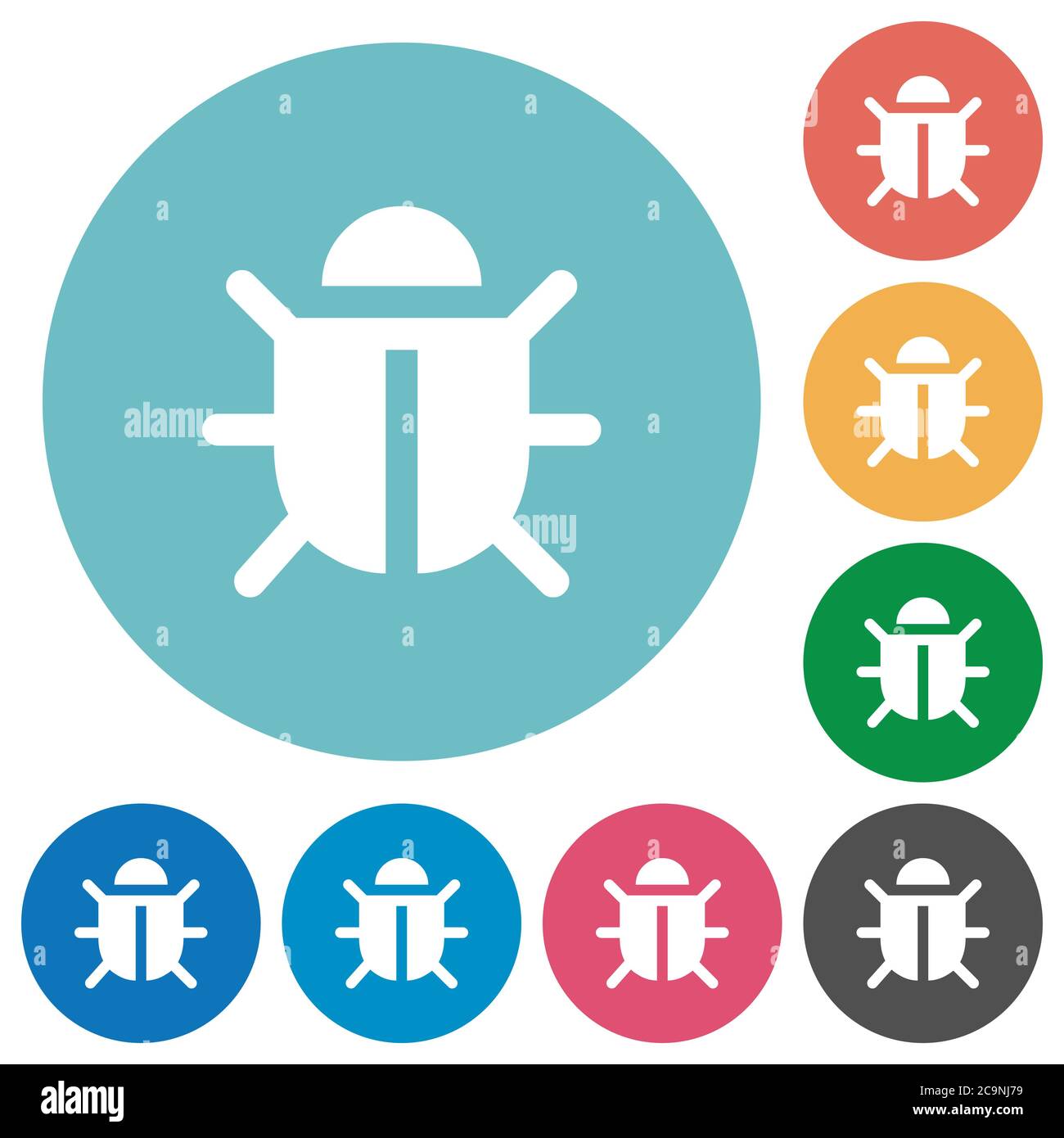 Computer bug flat white icons on round color backgrounds Stock Vector