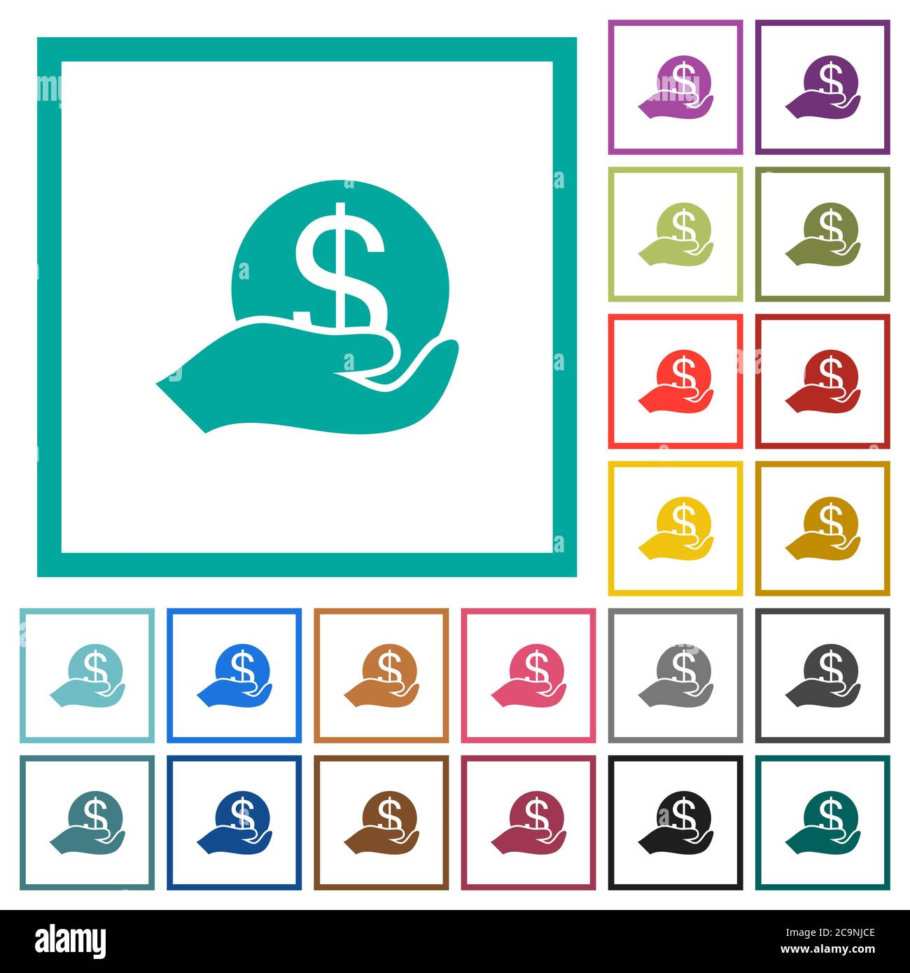 Save money flat color icons with quadrant frames on white background