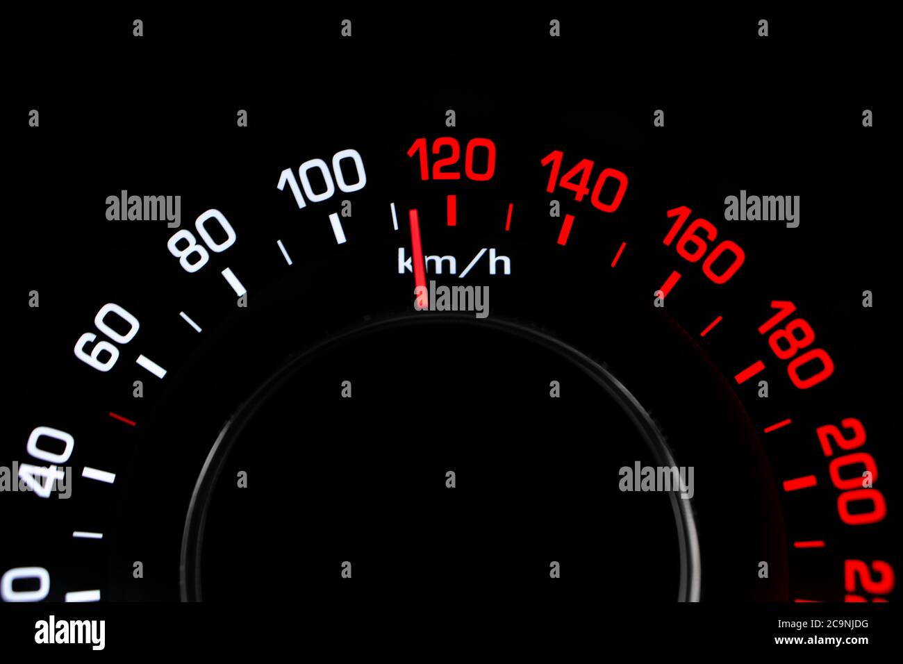 Close up shot of a red speedometer in a car. Car dashboard. Dashboard ...