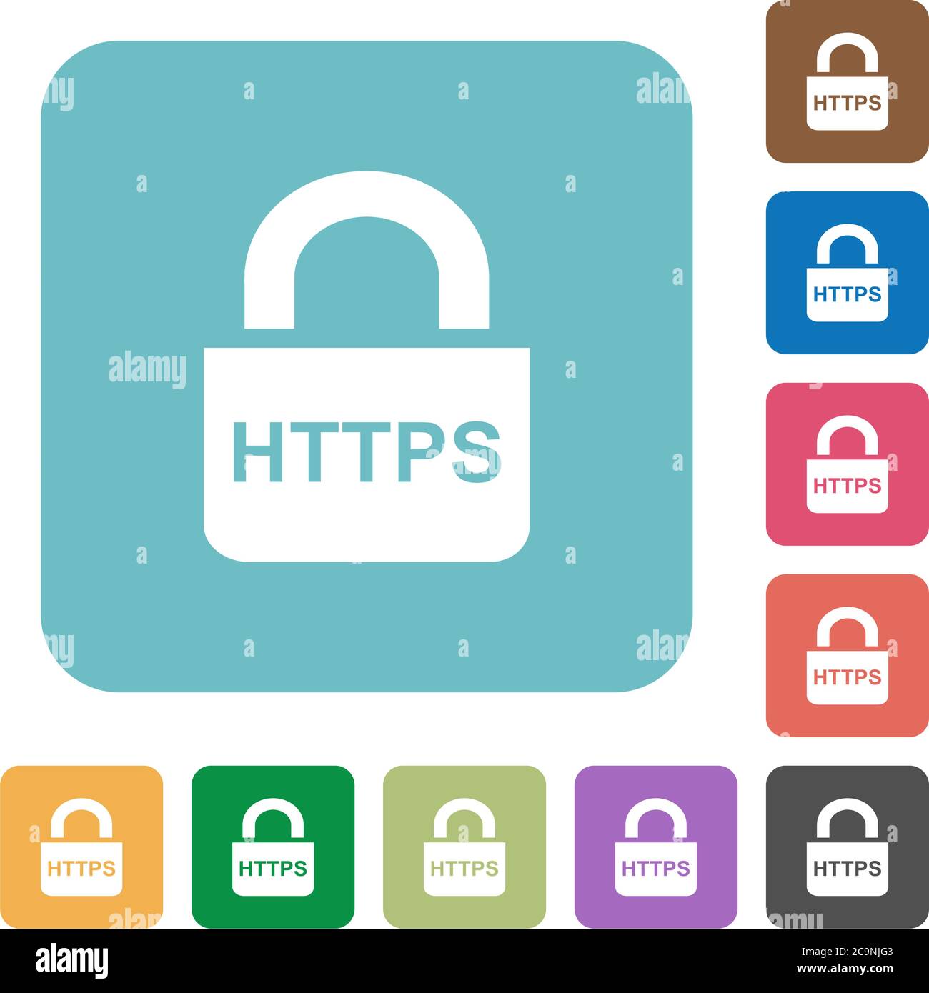 Secure https protocol white flat icons on color rounded square backgrounds Stock Vector