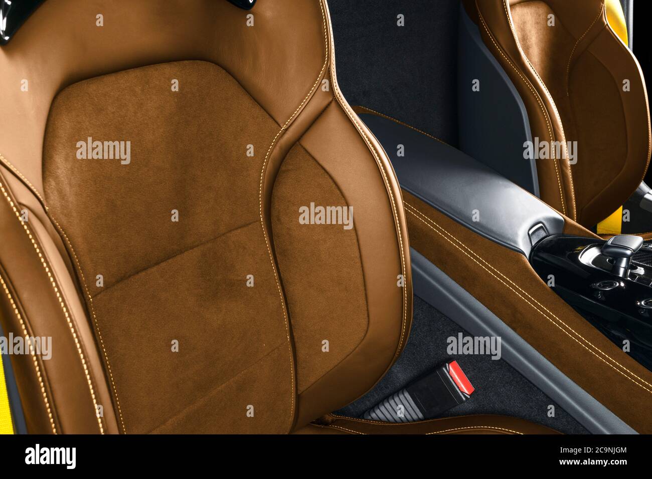Modern Luxury car brown leather interior. Interior of prestige modern