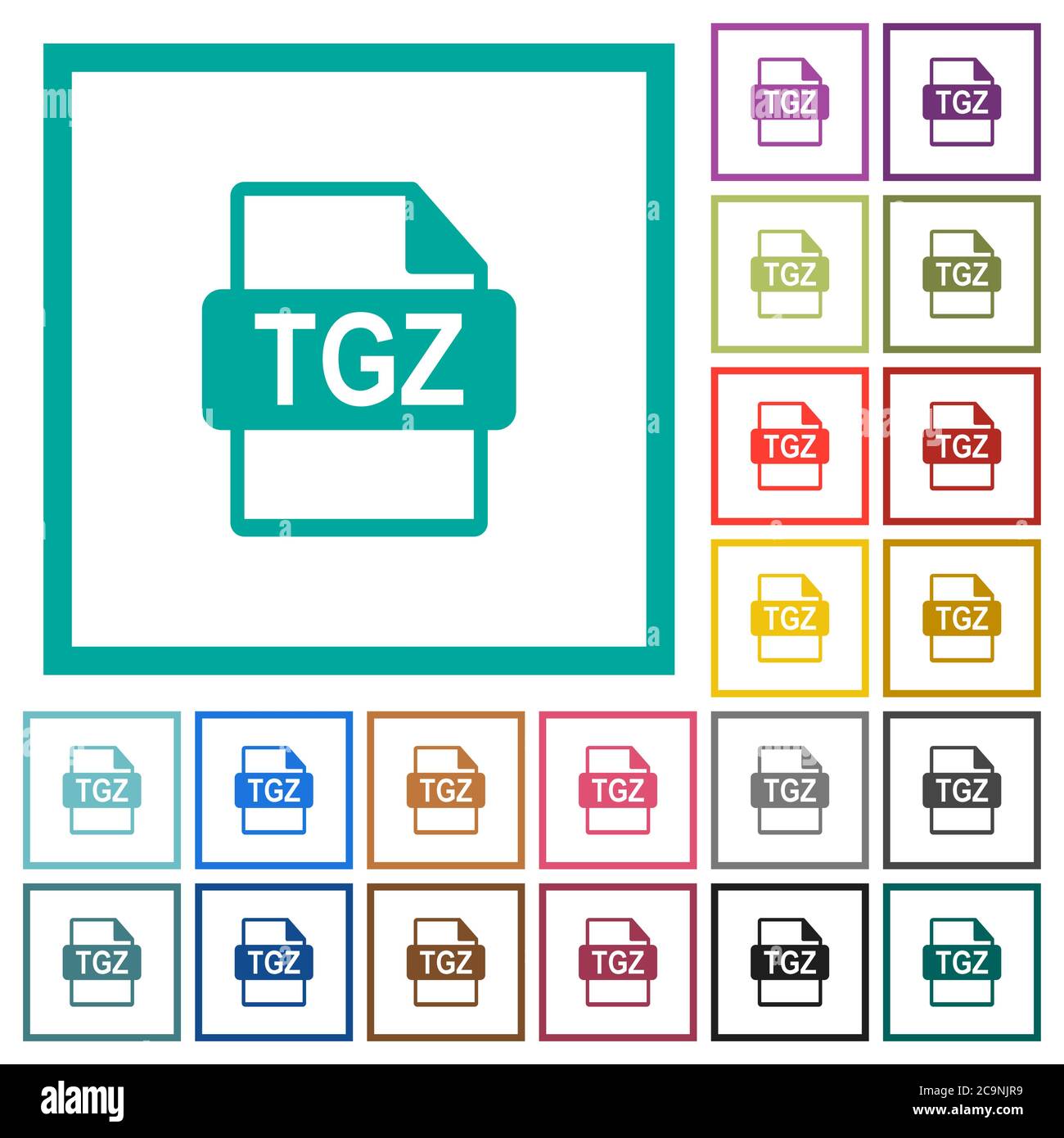 TGZ file format flat color icons with quadrant frames on white background Stock Vector