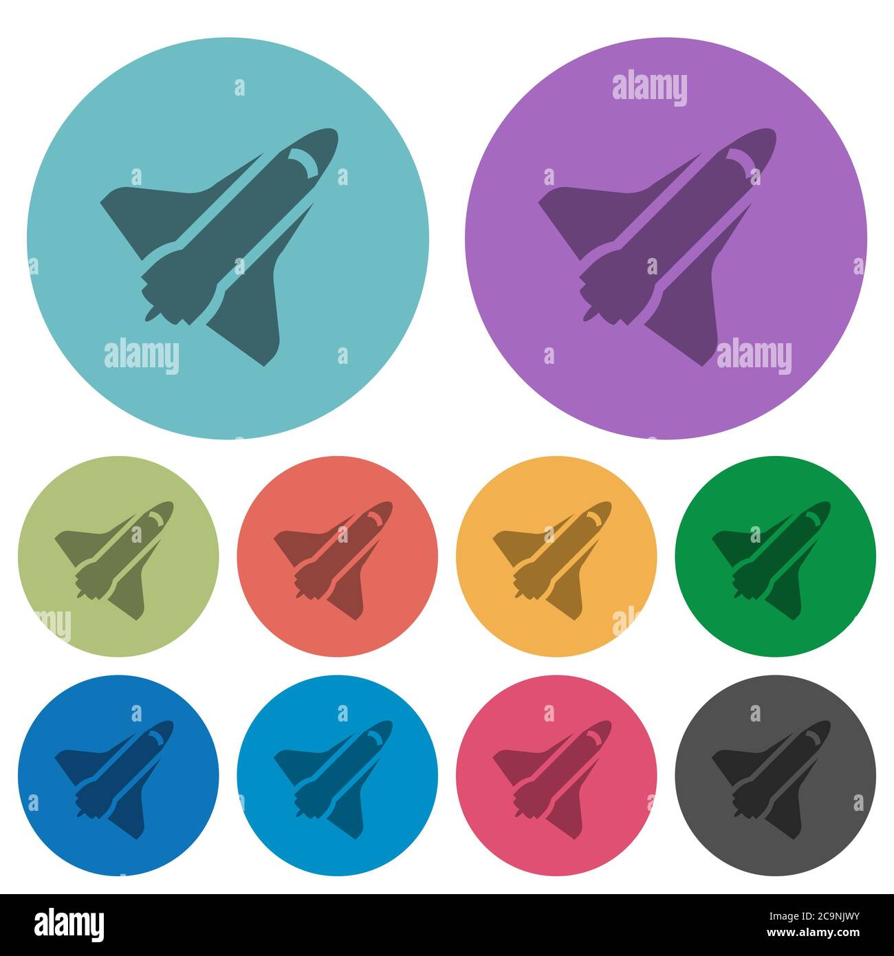 Space shuttle darker flat icons on color round background Stock Vector