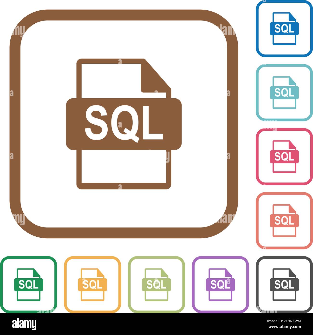 SQL file format simple icons in color rounded square frames on white ...
