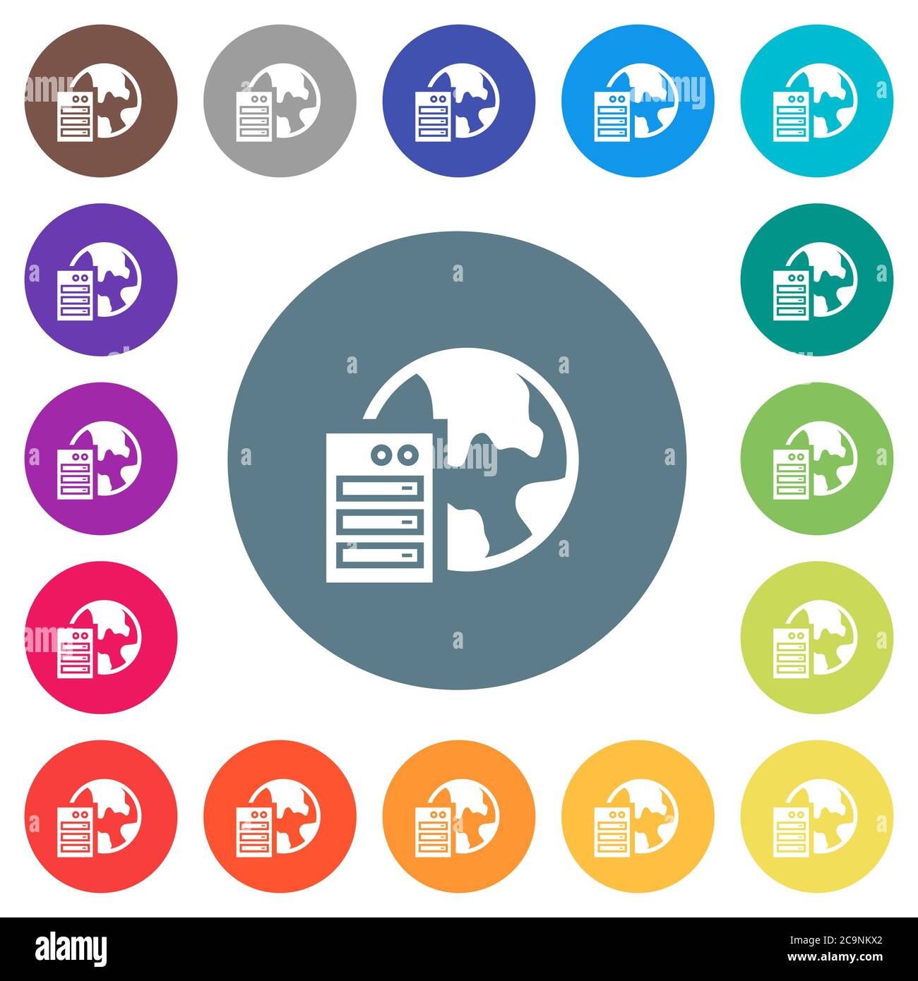 Web hosting flat white icons on round color backgrounds. 17 background ...