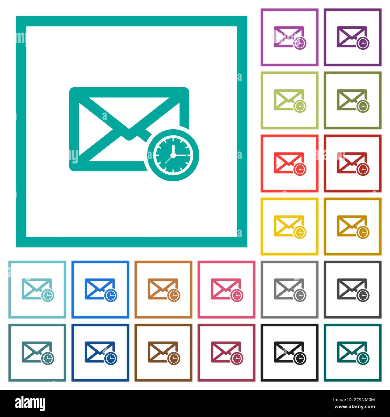Queued mail flat color icons with quadrant frames on white background Stock Vector