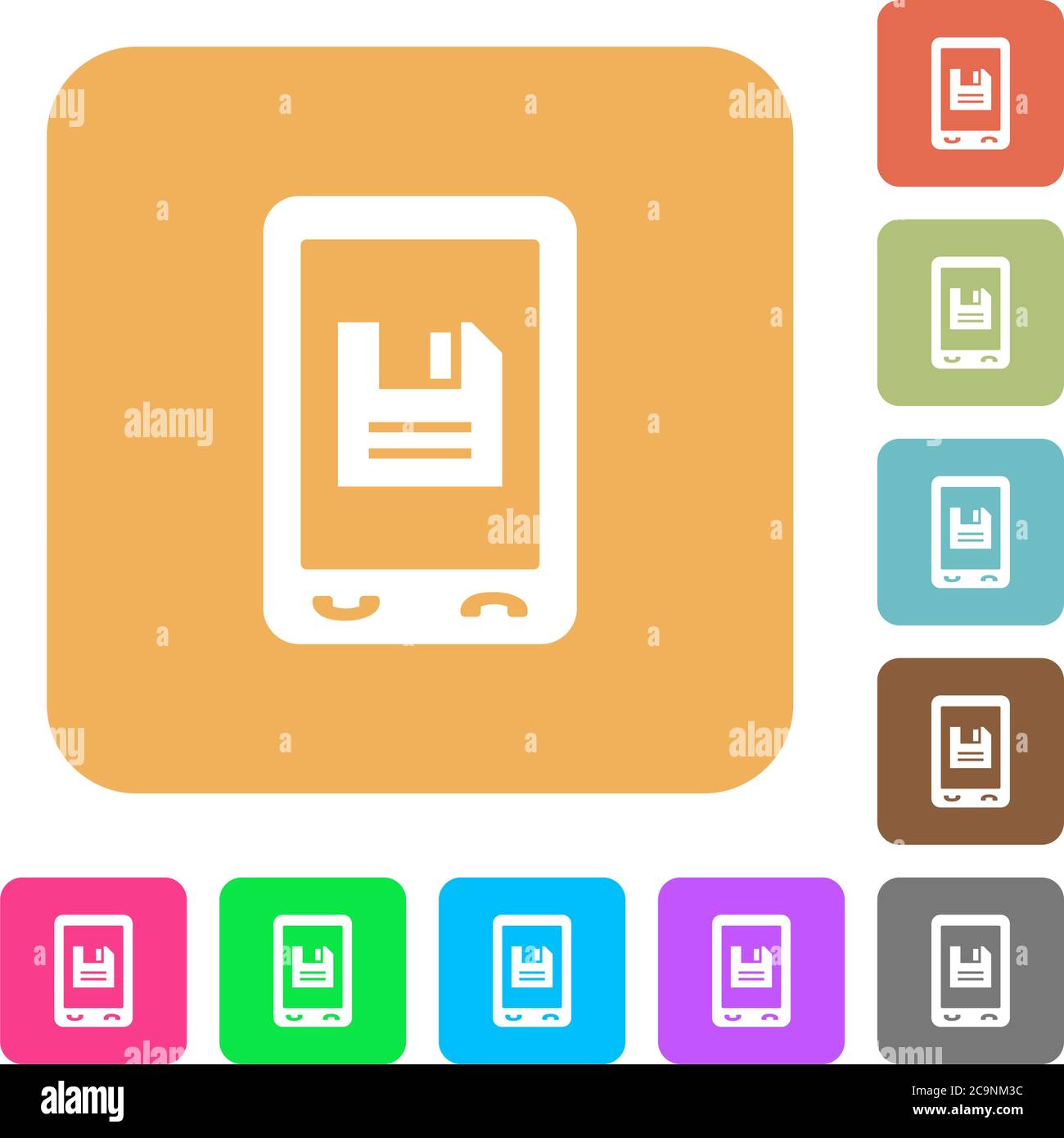 Mobile save data flat icons on rounded square vivid color backgrounds ...