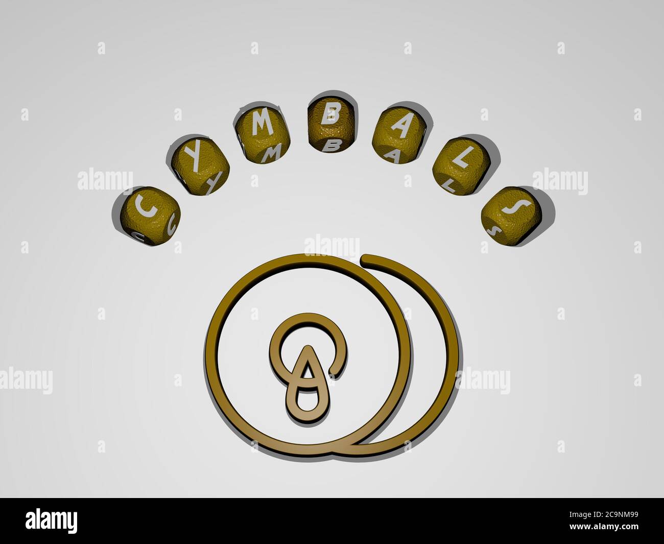 3D graphical image of CYMBALS vertically along with text built around