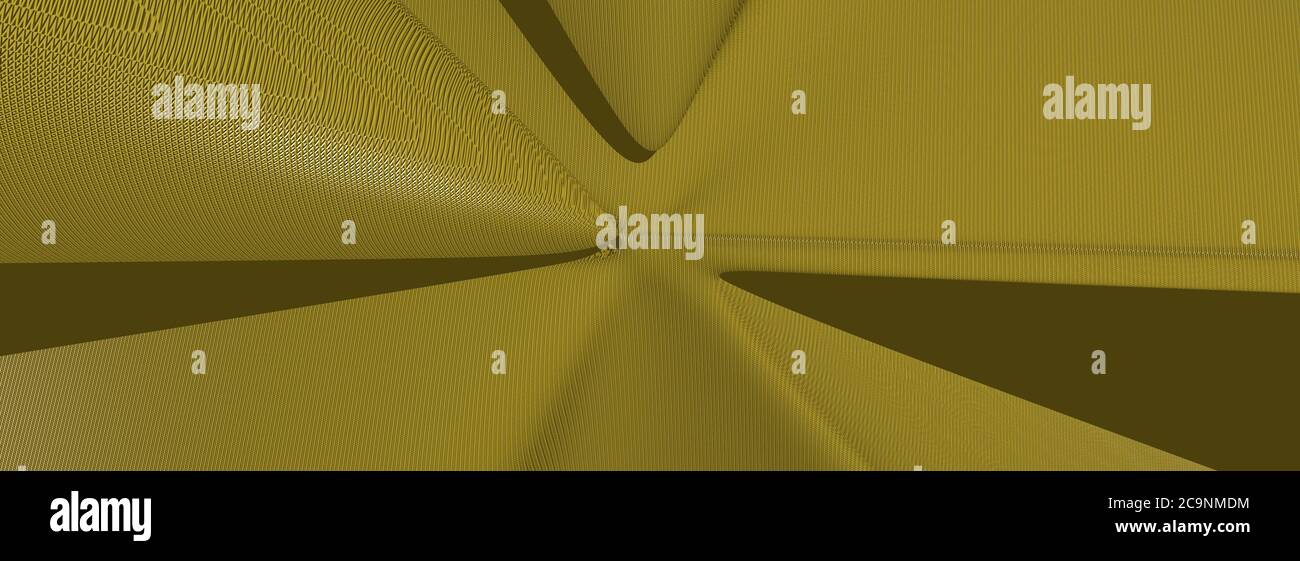 Ultra wide 3D illustration of a geometrical shape of dark golden rod ...