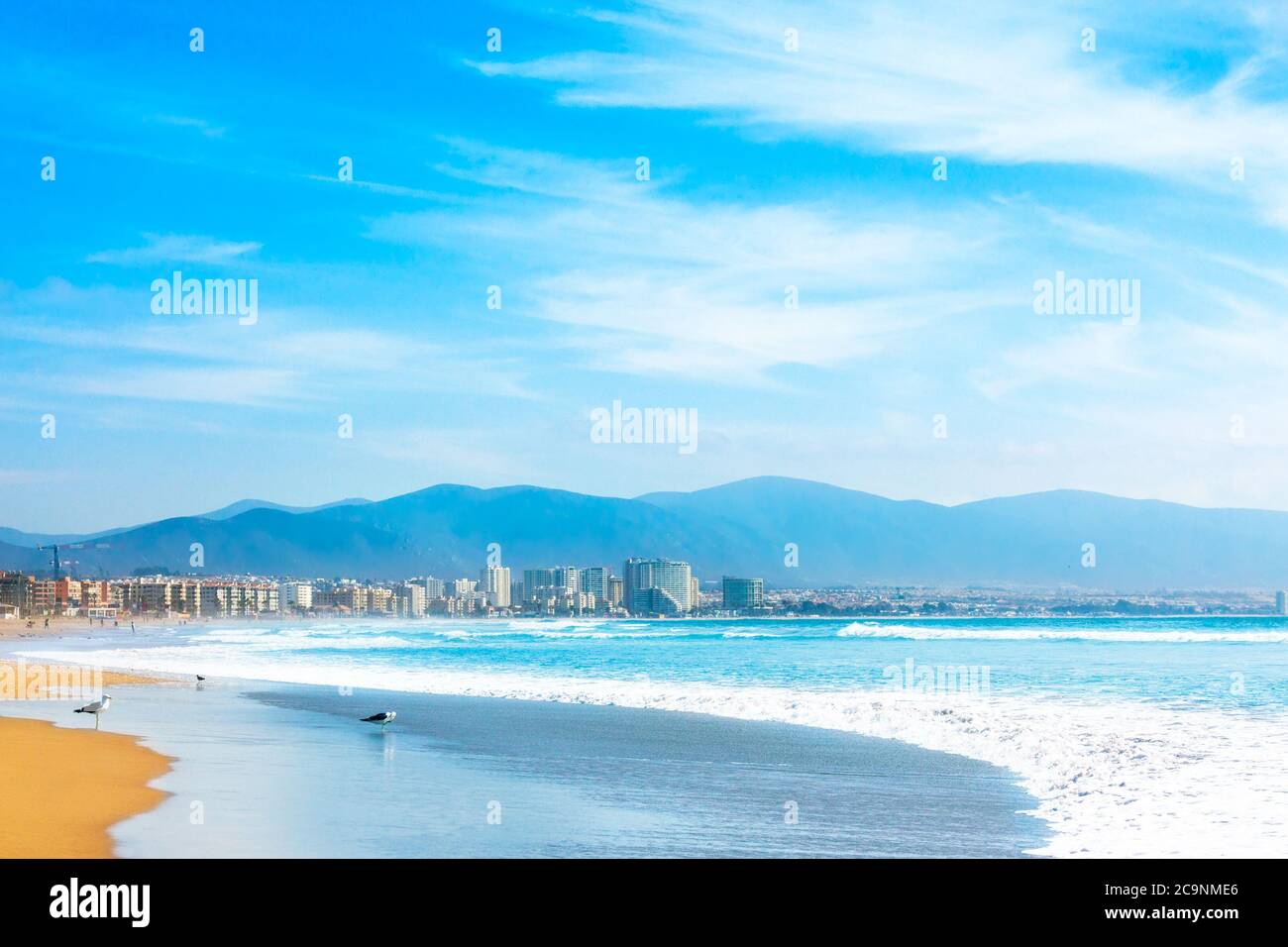 Beautiful waves of the pacific ocean in La Serena, Chile Stock Photo