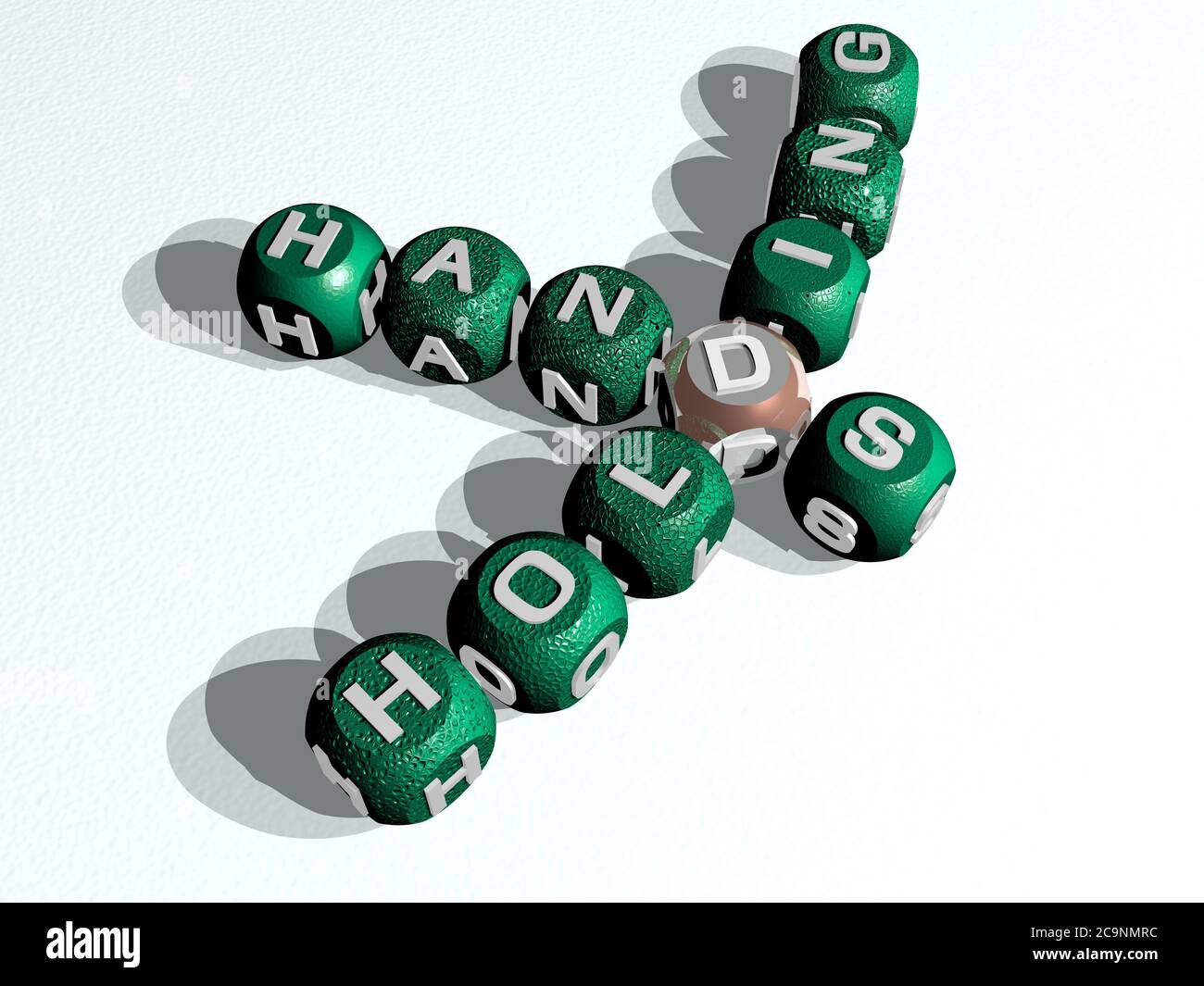 holding hands combined by dice letters and color crossing for the related meanings of the concept. background and woman. 3D illustration Stock Photo