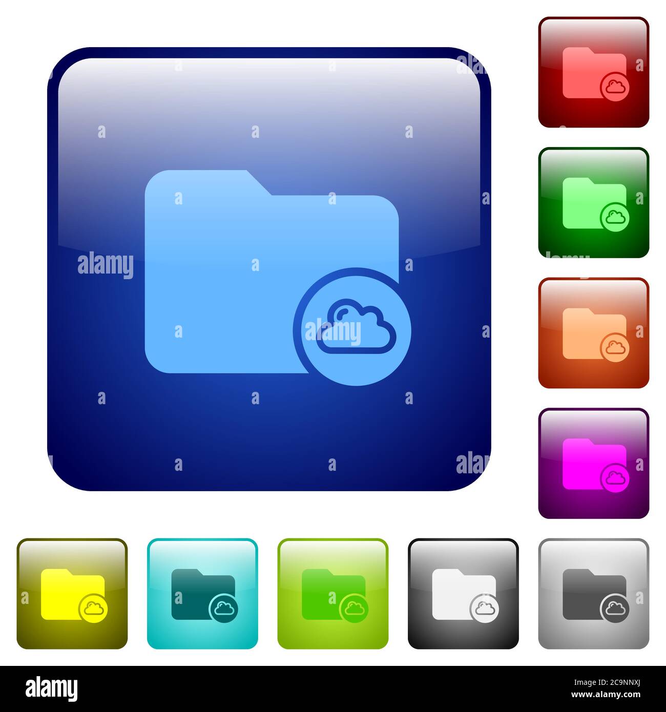 Cloud directory icons in rounded square color glossy button set Stock Vector