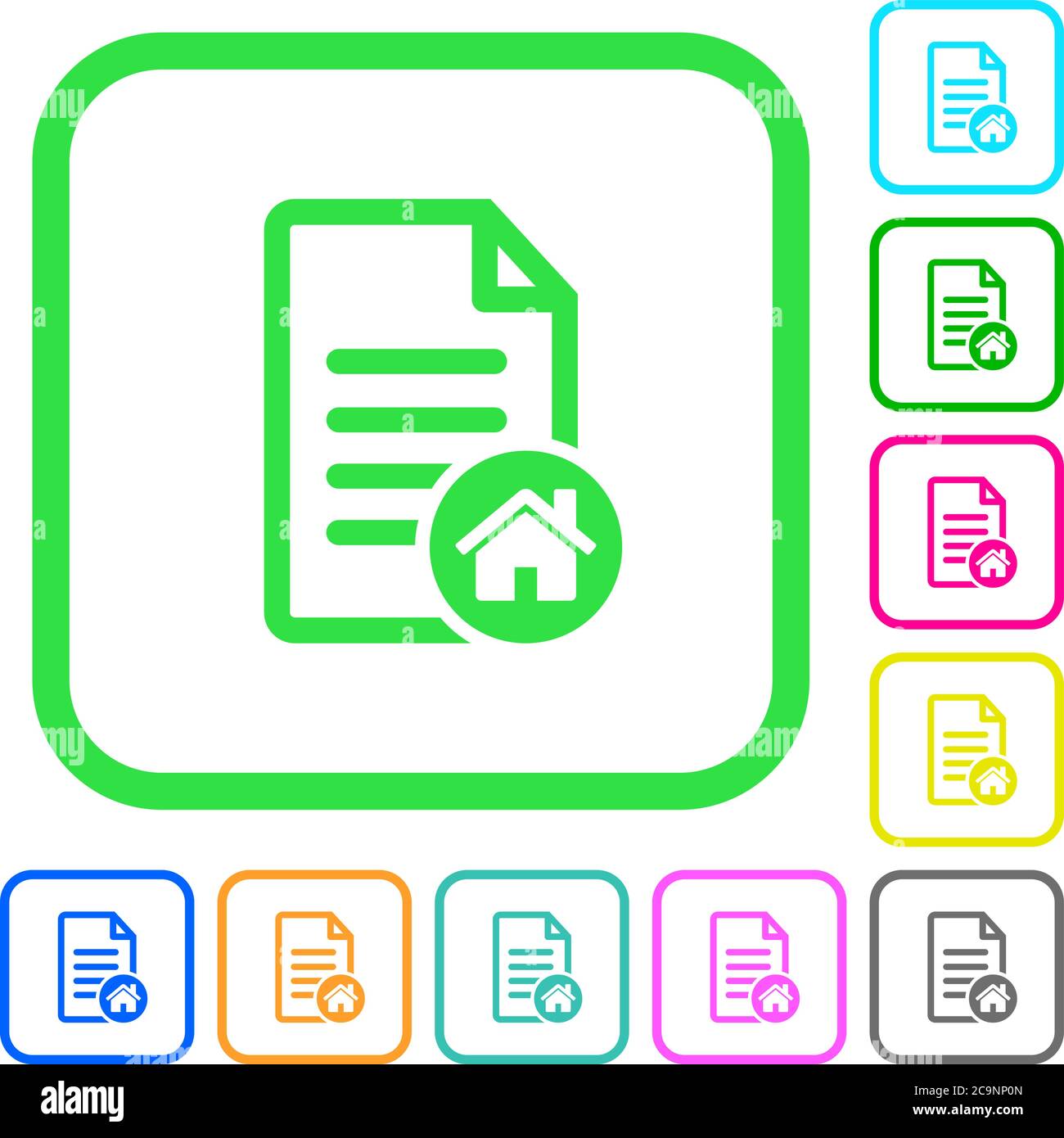 Default document vivid colored flat icons in curved borders on white background Stock Vector