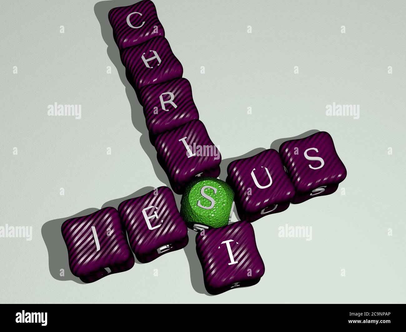 JESUS CHRIST combined by dice letters and color crossing for the