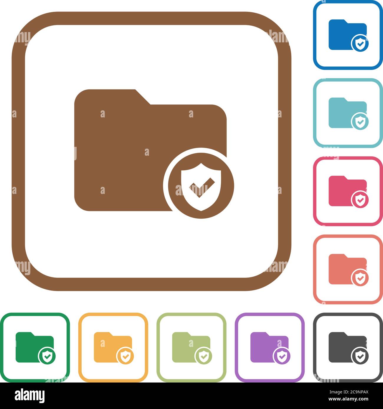 Protected directory simple icons in color rounded square frames on white background Stock Vector