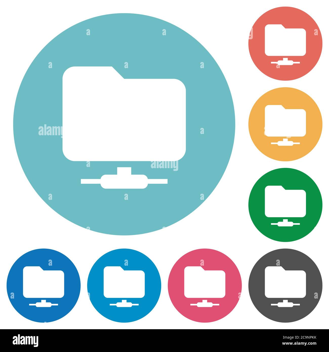 Network folder flat white icons on round color backgrounds Stock Vector ...