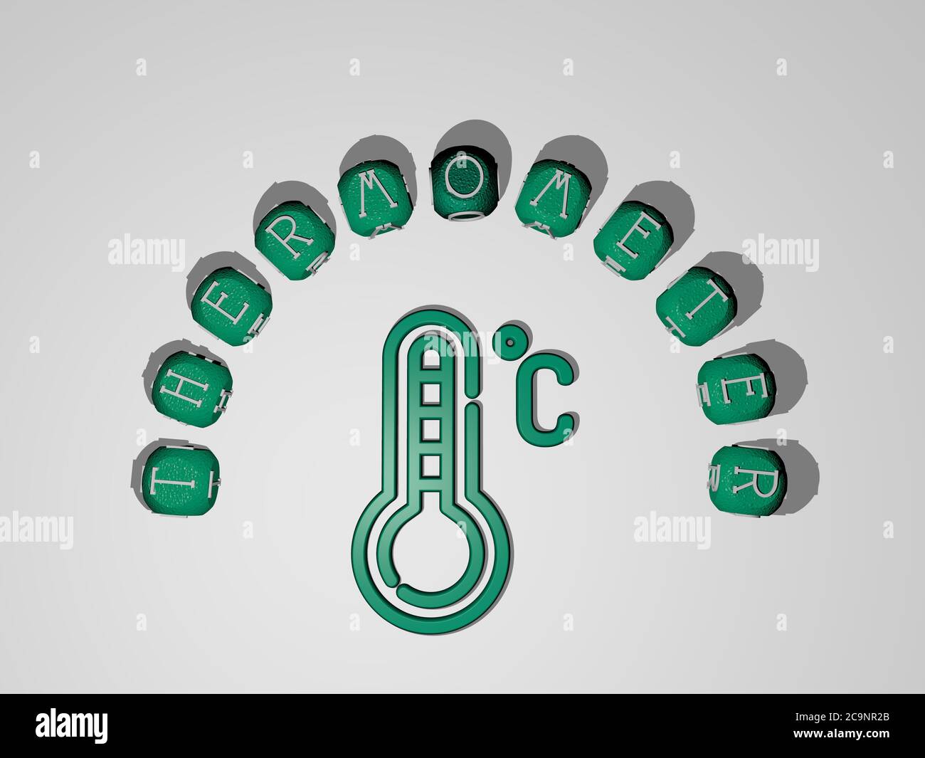 3D illustration of THERMOMETER graphics and text around the icon made ...