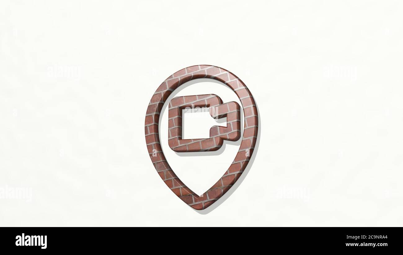 style three pin camera on the wall. 3D illustration of metallic ...