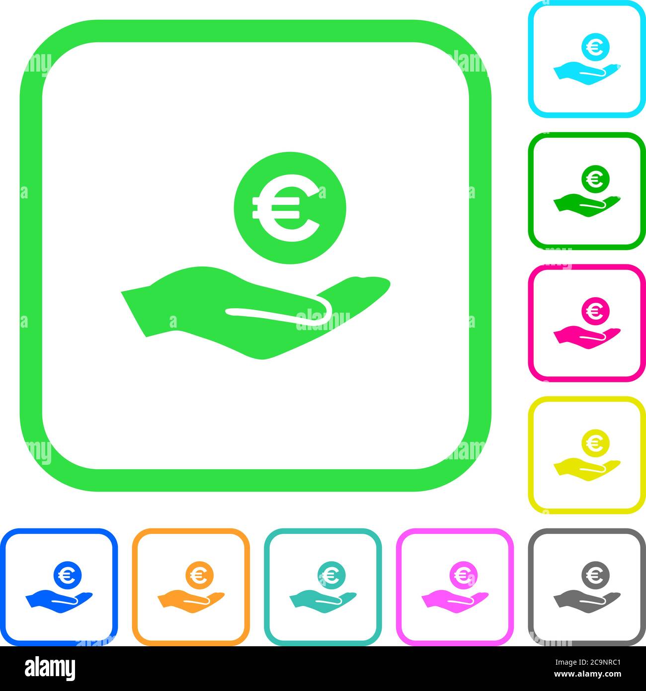 Euro earnings vivid colored flat icons in curved borders on white ...