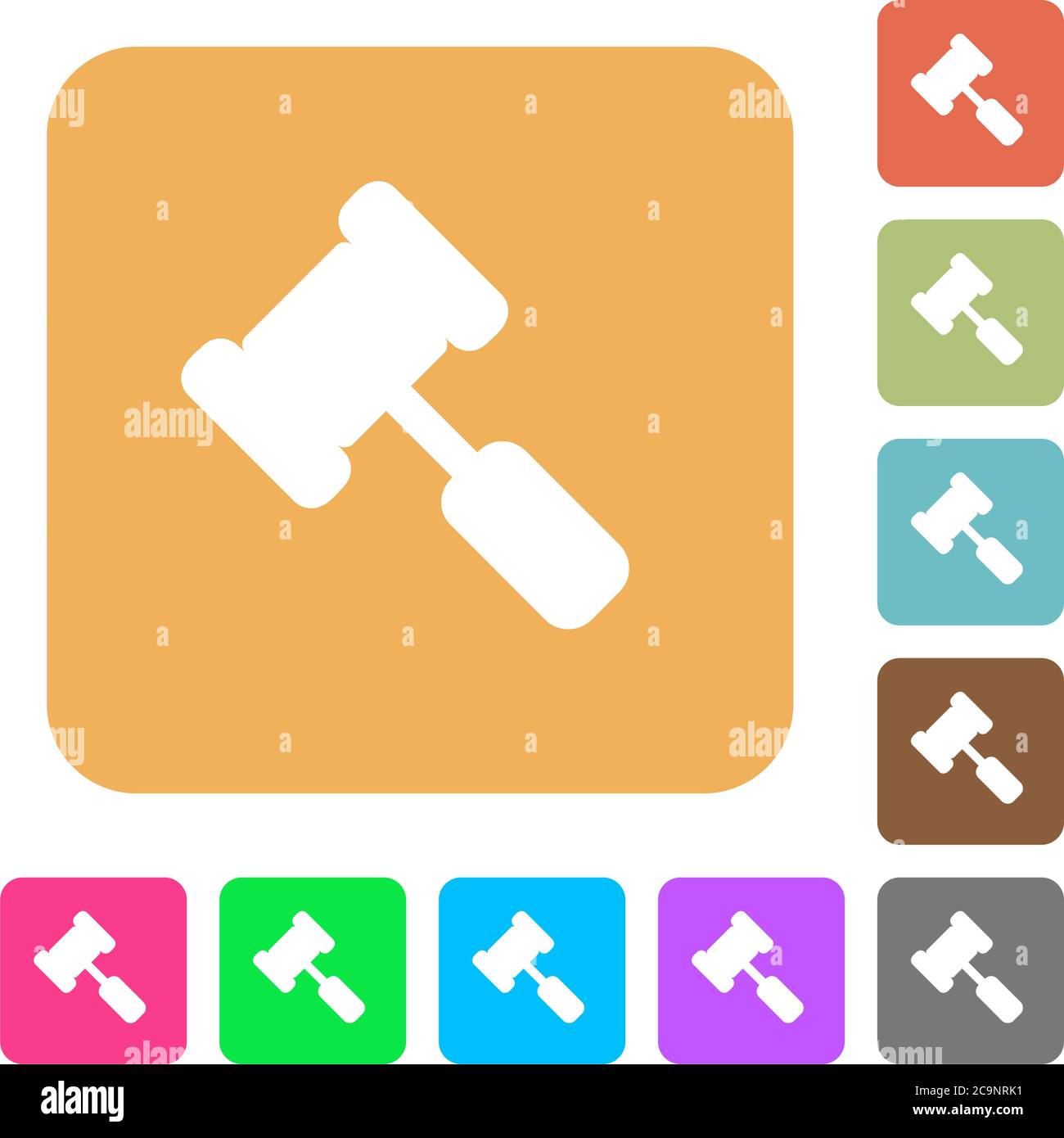 Judge hammer flat icons on rounded square vivid color backgrounds Stock ...