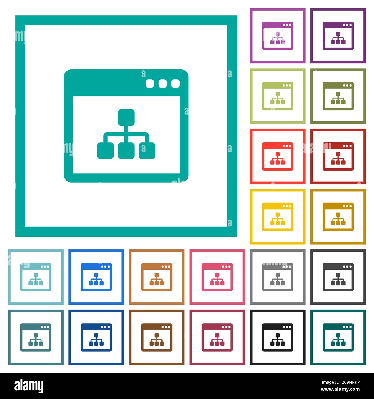 Networking application flat color icons with quadrant frames on white background Stock Vector