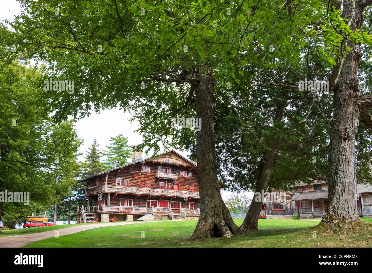 Main Lodge circa 1897, Great Camp Sagamore -former Vanderbilt Home, Adirondack Mountains, Raquette Lake, New York, USA Stock Photo