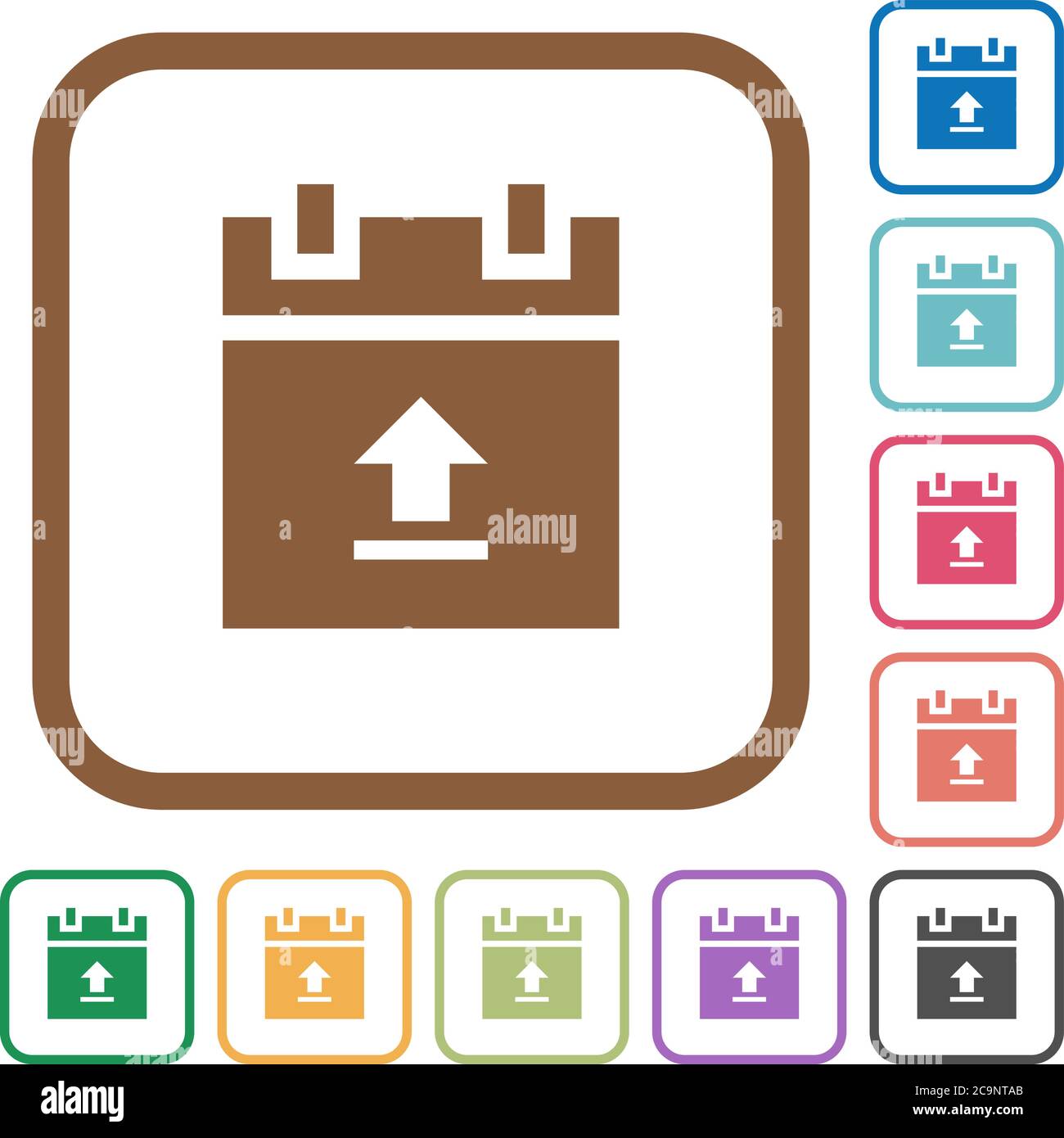 Upload schedule data simple icons in color rounded square frames on white background Stock Vector