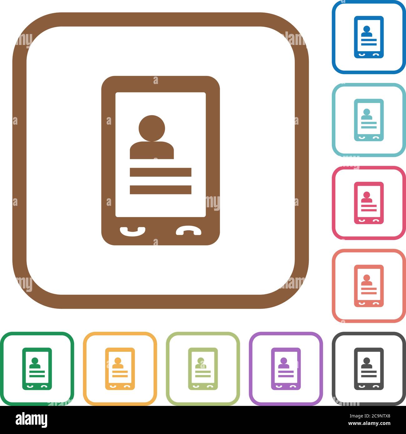 Mobile contacts simple icons in color rounded square frames on white background Stock Vector