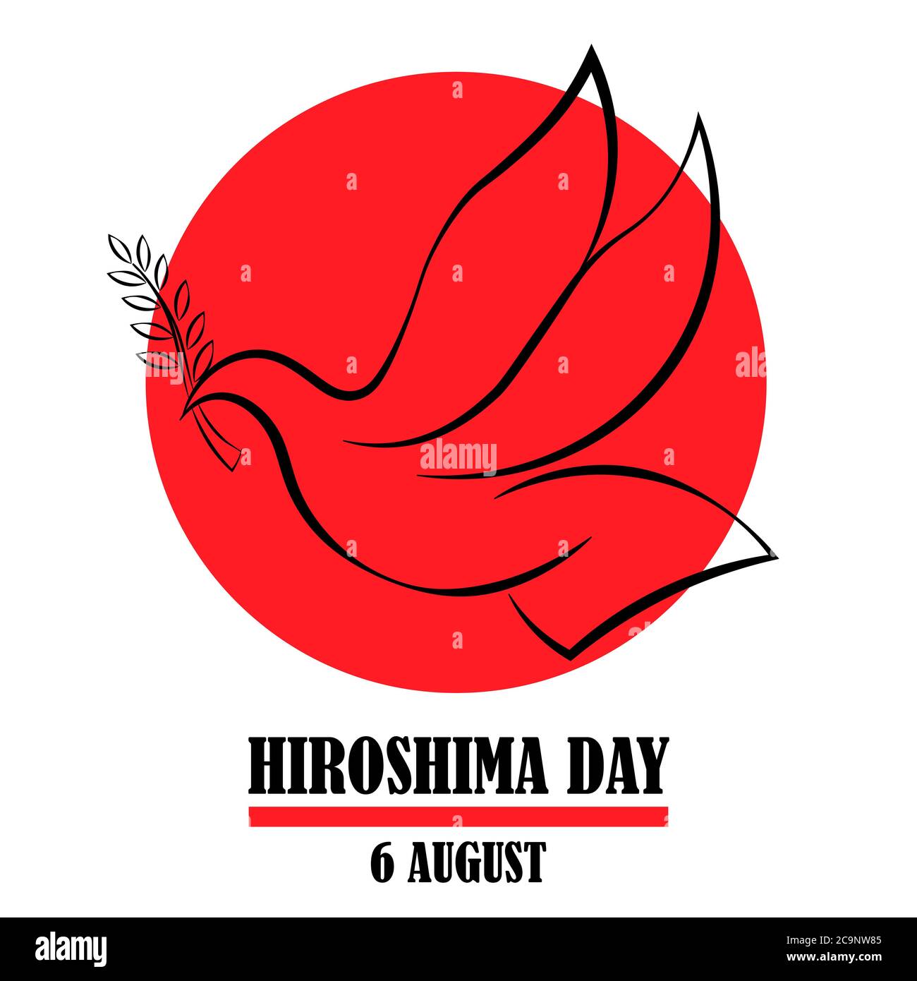 Hiroshima Day, 6 august, peace dove bird poster, flat illustration, vector Stock Vector