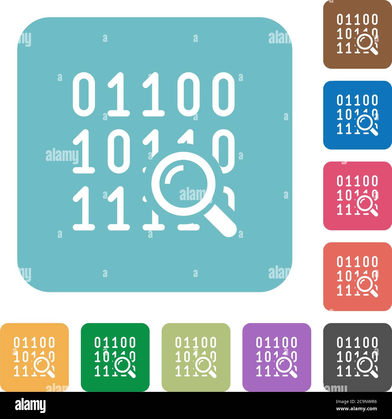 Code analysis white flat icons on color rounded square backgrounds Stock Vector