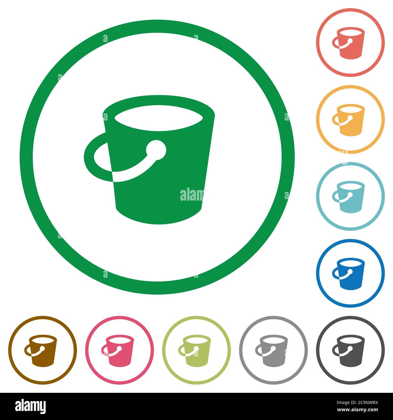 Bucket flat color icons in round outlines on white background Stock ...